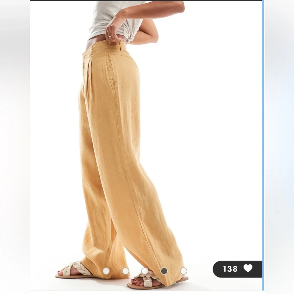 Mango straight leg linen trousers in orange